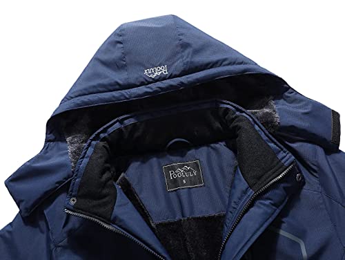 Pooluly Men's Ski Jacket Warm Winter Waterproof Windbreaker Hooded Raincoat Snowboarding Jackets Dark Blue-S