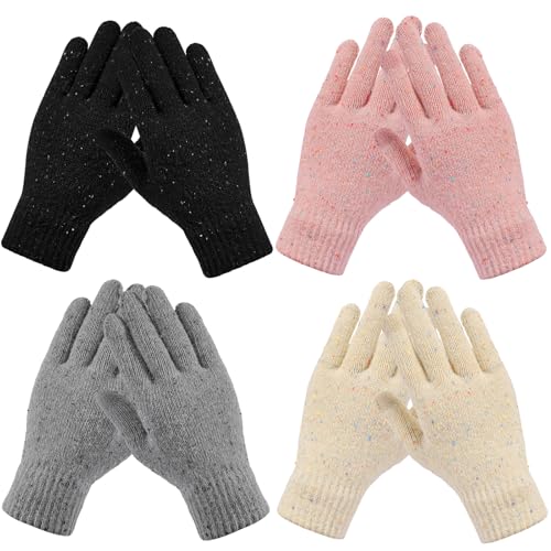 Loiyadn Gloves for Women Cold Weather - 4 Pairs Winter Gloves for Women with Touchscreen Fingers, Warm Knit Womens Gloves