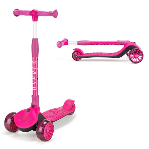 Osprey 3Ride Tri-Scooter for Kids 3-12 3-Wheel Scooter for Toddlers Girls and Boys with Tilt-to-Turn Steering and Adjustable Handlebar Foldable for Easy Storage Pink