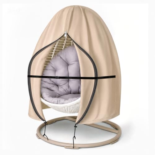Patio Chair Cover Waterproof, 75" x 45" Hanging Swing Chair Cover with Zipper, Outdoor Furniture Cover for Single Seat Wicker Egg Chairs, Windproof, Brown