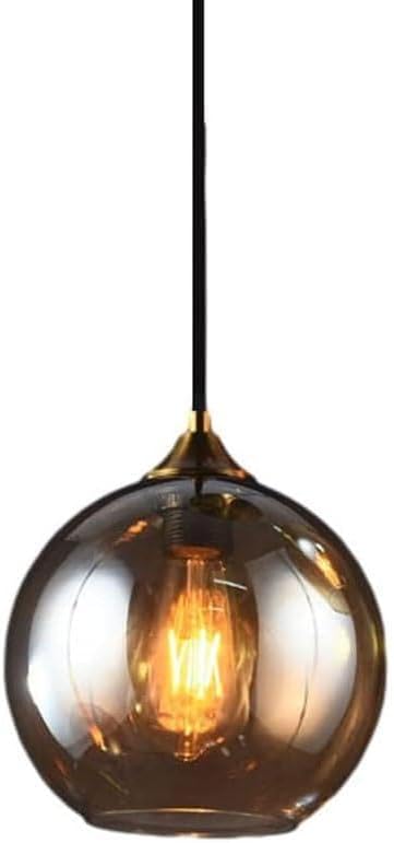 Amber Glass Pendant Light Mid Century Ceiling Pendant Light Fixtures Globe Glass Shade Hangiing Light Fixtures Single Hanging Pendant Lighting for Bedroom Living Room Hallway Foyer