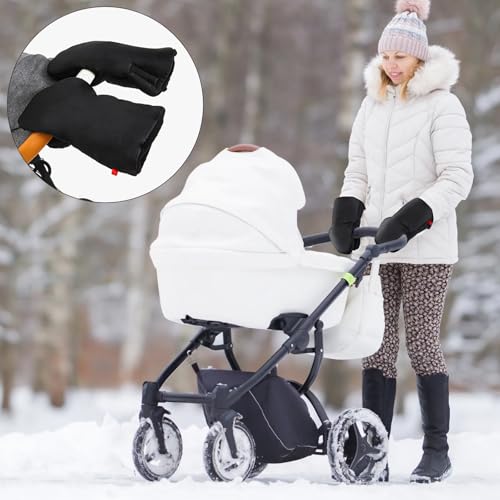 Handwärmer Kinderwagen, 2 Paar Handwärmer für Kinderwagen Wasserdicht Winddicht Warm Weiche Plüsch Innenseite Kinderwagen Handwärmer Universal, Buggy Atmungsaktiv Winter Zubehör für Eltern