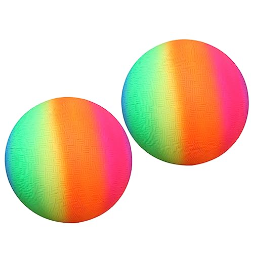 BESTonZON Bright PVC Rainbow Balls 22cm Thick Bounce Play Ball Flapping Kickball Handball for Boys and Girls Pool Birthday Party Games