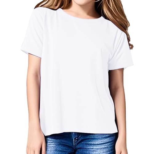 Image of Girls Short Sleeve T Shirts Soft Cotton Summer Tops Kids Casual Crewneck Basic Tees Shirts Blouse Clothes for Girls, 5-14Y