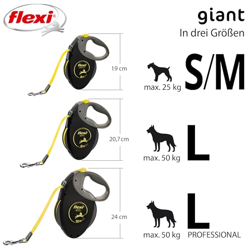 flexi® Giant S/M Gurt 8 m schwarz/neon-gelb, Roll-Leine für Hunde bis 25 kg