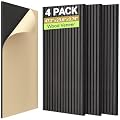 TONOR 4-Pack Acoustic Wood Veneer Wall Panels, 47.2” * 23.6” * 0.74” 3D Self-Adhesive Panel, Dual Layer Soundproof Tiles for Echo Absorption, Decorative Acoustical Barrier, Blackwood Veneer