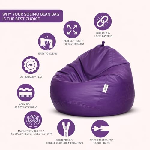 Image of Amazon Brand - Solimo Bean Bag Cover 4XL Without Beans, Faux Leather Bean Bags Cover with Handle & Zipper, Bean Bag Cover for Living Room & Bedroom | 6 Months Warranty (Purple)