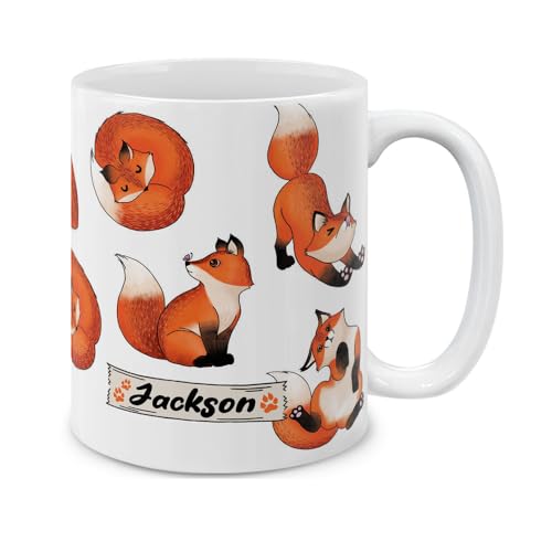 MUGBREW Personalisierte Kaffeetasse mit Ihrem Namen oder Text, personalisierte Geschenke für Weihnachten, Geburtstag, Jahrestag, Keramik, 325 ml, Kaffeetasse, Teetasse – Roter Fuchs, lustiges