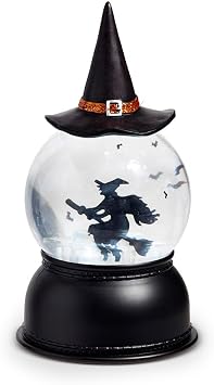 Raz Imports Flying Witch Lighted Swirling Bat Water Globe, 8-inch Height, Christmas Decoration, Black and Clear, 4416928