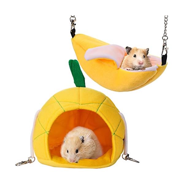 Jetec 2 pieces hamster hammock soft bed small pet house animals hamster hanging house cage nest for guinea pig rat chinchilla sleep and play (banana and pineapple)