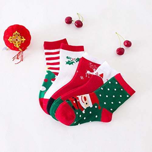 Amosfun 5 pares de meias infantis de algodão para 1 – 3 anos de idade (mistura de Natal), Colorido.,
