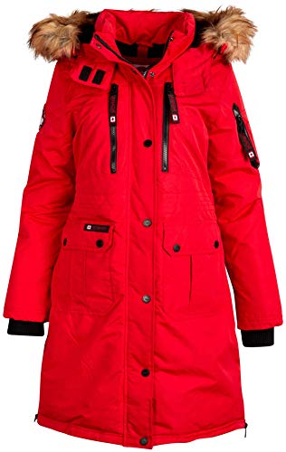 Canada Weather Gear Women's Short Parka Jacket with Hood (Red with Fur, Medium)