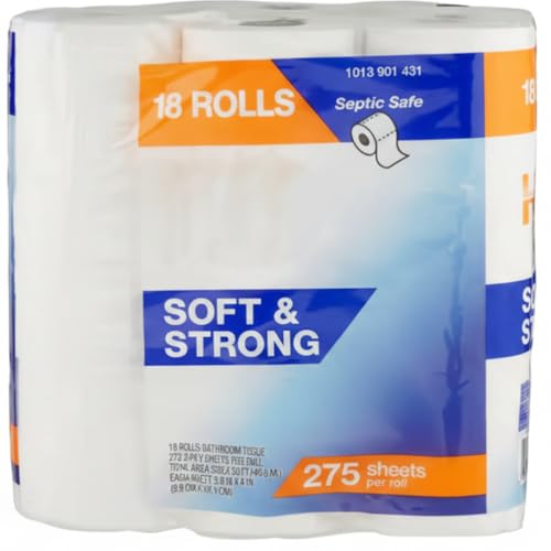 Value Soft & Strong 2-Ply Toilet Tissue - 18 Rolls, 275 Sheets Per Roll, Hypoallergenic, Septic-Safe Bathroom Tissue with Premium Softness & Strength
