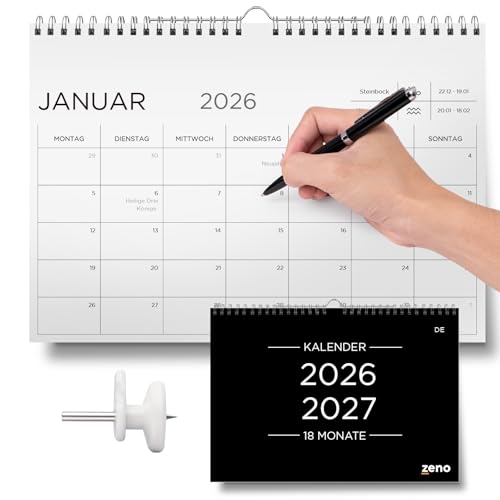 ZENO Wandkalender 2026 2027 Vom Januar 2026 bis Juni 2027 Kalender (18 Monate) Monatsplaner & Terminkalender Ideal für Familien Leicht zu lesen Befestigung inklusive
