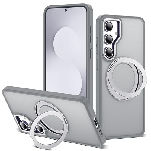 Image of for Samsung Galaxy S25 FE Case with 360 Rotatable Magnetic Ring Stand Compatible with Mag-Safe Military Protection Shockproof Matte Translucent Phone Cases for S25 FE,Gray