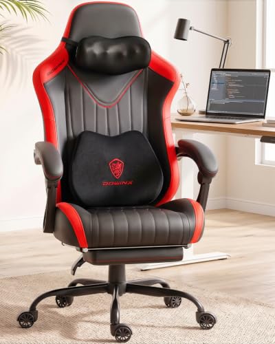 Dowinx Ergonomic High Back Gaming Chair for Adults with Massager Black Red