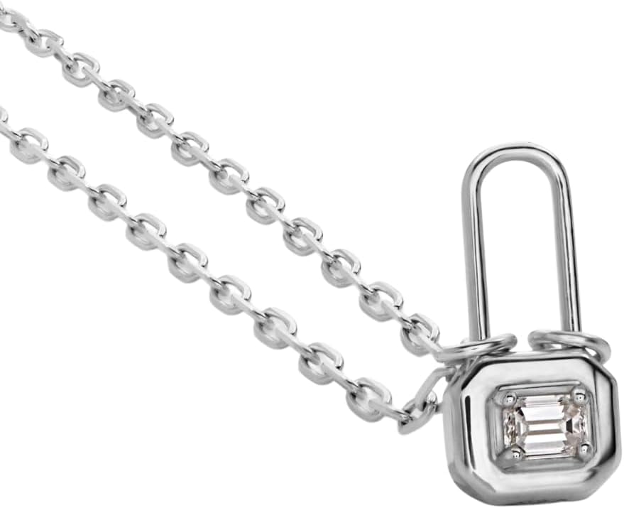 Lock & Luna Charm Necklace - Emerald, Oval or Round Cut Diamond or Moissanite Stone - Engraving Options - Adjustable Chain Length