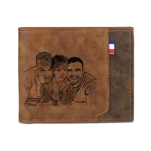 Custom Wallets for Dad Personalized Leather Wallets for Men Engraved Photo Names Customized Gift from Kids Daughter Wife Bifold Wallet (Style 2-coffee color)