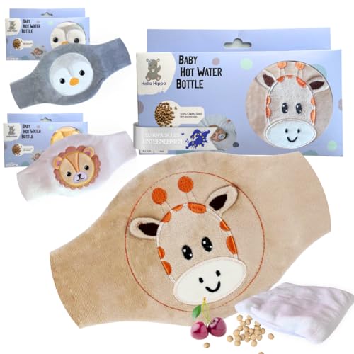 Hello Hippo Baby Wärmegürtel aus Kirschkernen Kirschkernkissen für Babys & Neugeborene Gegen Koliken & Bauchschmerzen Mikrowelle oder Ofen Hipoallergen & Waschbar (Giraffe)