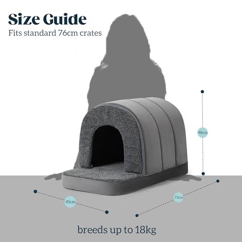 PELZIN Indoor Dog House - Orthopedic Dog Tent Bed w/Egg-Crate Foam - Pet Bed with Cover Cave - Waterproof Lining - Nonskid Bottom, Ideal for Medium Breeds & Fits L 77cm Crate - 74x46cm, Charcoal