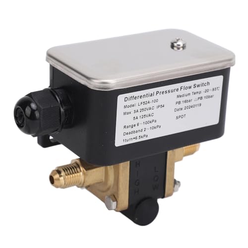 Candeon Einstellbarer Differenzdruckschalter, 6-100KPa Differenzdruck-Durchflussschalter für Luft, Öl, Wasser, 2-Draht Differential Pressure Switch Druckschalter für Wasserfilter,Pumpen,Wärmetauscher