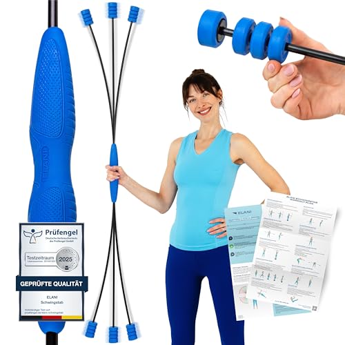 ELANI Schwingstab - Verstellbarer Widerstand & ergonomischer Griff - hochbelastbarer Gymnastikstab, auch als Physiotherapie Zubehör, Swinging Sticks, Schwingstab Fitness Testsieger, Flex Stab