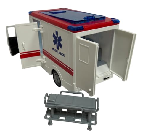 Generisch Krankenwagen Spielzeug mit Lichtern Sirenen Türen und Dach Öffnen Bewegung Kupplung Krankenwagen Große Maßstab 1:16cm 26 Erste Hilfe mit Licht Sounds Ausziehbare Trage für Kinder ab 3 Jahren