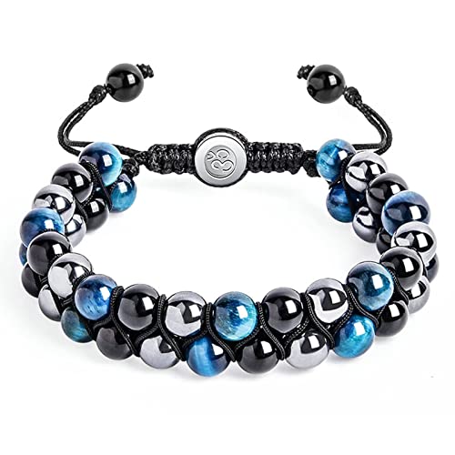 Bracelets de roche de lave pour hommes bracelet en pierre noir 10 mm extensible 19cm
