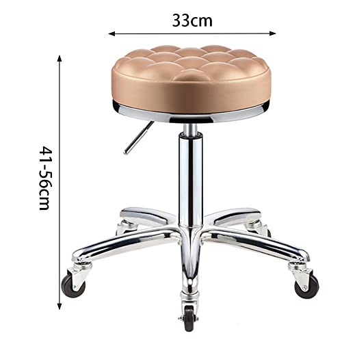 JUNENTER PUレザー ラウンド ローリングスツール 5輪レスト付き 高さ調節可能 41-56cm 回転 360°製図作業 スパ タスクチェア 多目的 サロン メディカル マッサージ スパ タトゥー用 [2]