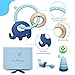 YoMark Upscale Baby Gift Set for Baby Shower Gender Reveal or Newborn Boy Teether Rattle and Ring Stack