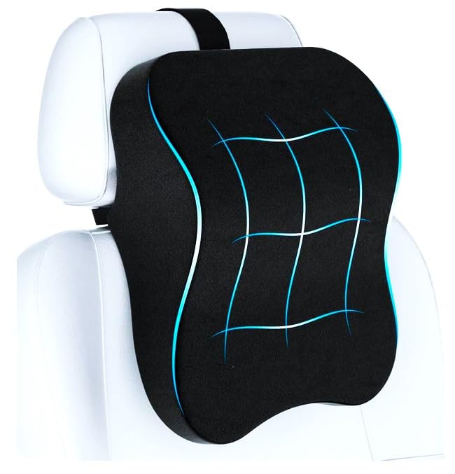 PROTEGO Universal Memory Foam Car Neck Rest Pillow with Washable Velvet Cover | Relieves Neck Pain | Ergonomic Support Orthopedic Cushion Ultra Soft| for All Hatchback SUV Sedan Cars |Black (Large)