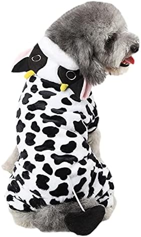 Cow Dog Costume – Funny Halloween Dog Costume, Winter Warm Moo Moo Outfits for Small Medium Dogs, Adorable 4 Legs Milk Cows Hooded Coat Pajama