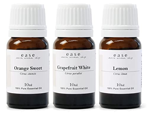 ease お試しアロマ 柑橘系セット 10ml×3本 (オレンジスイート・グレープフルーツホワイト・レモン) アロマ エッセンシャルオイル 精油 天然 100%ピュア 加湿器 芳香 オレンジスィート グレープフルーツ 果物 フルーツ シトラス フレッシュ