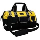 Bolsa de Ferramentas Profissional - Maleta de Ferramentas Profissional 16 Compartimentos, Preta e Amarela, Impermeável, Fundo Reforçado, Design Ergonômico em Tecido Oxford 600D, 45x24x31cm