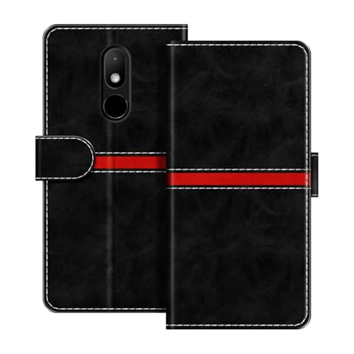 ESACMOT Étui Portefeuille Cuir Compatible avec Wiko Wim Lite Design Rayures Horizontales Coque Flip Protectrice Fente Carte Fermeture Magnétique (Noir)