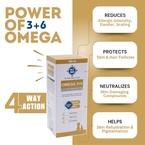 PET360 Omega 3+6 Concentrated Salmon Fish Oil for Dogs & Cats with Vitamins & Minerals | Shinier Coat, Itch & Allergy Control | Improves Skin & Hair Health | Nutritional Supplement for Pets 1000 ml (Image - 5)