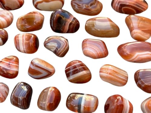 GAF TREASURES 5 Pcs Red Banded Agate Tumbled Stones – Polished Natural Red Banded Agate Gemstones for Collection, Display & Crafting (Red Banded Agate)