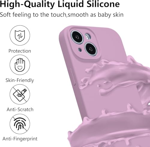 Image of DIZORO Compatible with iPhone 15 Plus Camera Protection Case 6.7, Slim Liquid Silicone 3 Layers Full Covered Soft Gel Rubber Phone Case Protective Cover 6.7 Inch - Lilac.
