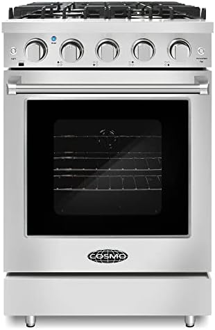 COSMO COS-EPGR244 Slide-In Freestanding Gas Range with Sealed Burners, Cast Iron Grates, Capacity Convection Oven in Stainless Steel (24 inch)