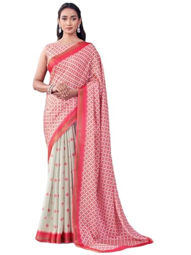 Image of Satrani Women's Silk Printed Saree with Unstitched Blouse Piece