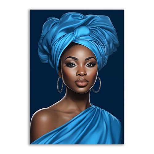 Toile vintage femme foulard bleu pour salon et chambre élégante