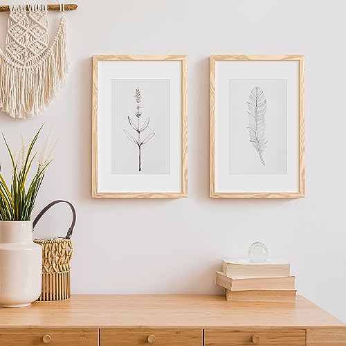 Image of upsimples 11x17 Picture Frame, Display Pictures 9x15 with Mat or 11 x 17 Without, Wall Hanging Poster Frames, Natural Style, 1 Pack