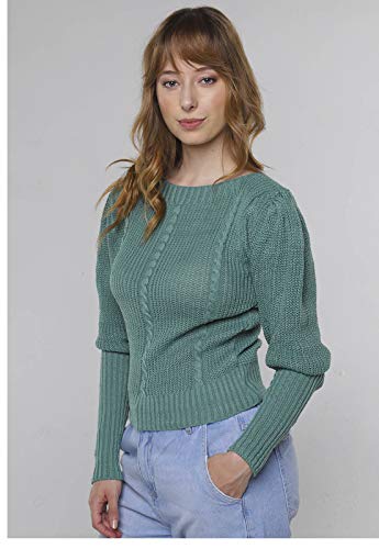 Suéter de Tricot Mangas Bufantes Gola Canoa Sob Verde Claro (M)