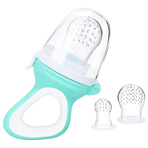 Distributeur D'aliments Bébés Nourrisseur de Fruits Sucettes de Dentition en Silicone de Tailles Différentes Paquet de Cuillère Lot de Brosses à Dents de Bébé Distributeurs de Nourriture (Bleu) Cover