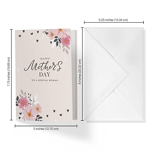 1Up Greetings Mothers Day Cards For Stepmom, Aunt, Or Like A Mom With Envelope | Pink And White Flowers With Hearts Happy Mother's Day To A Special Woman | 5”X7.5” | (Single Card) #TOP2