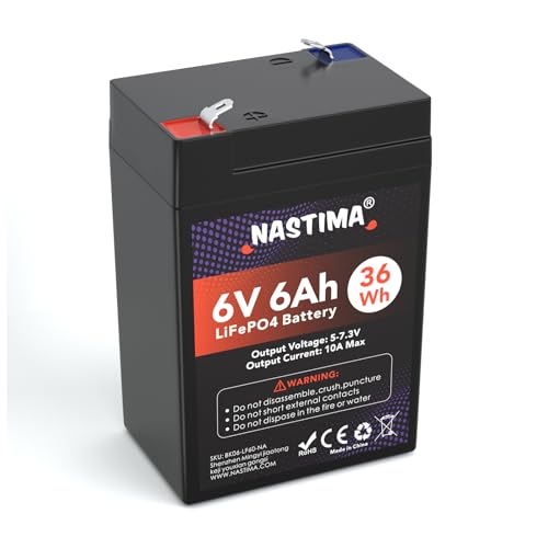 NASTIMA 6V 6Ah LiFePO4 Rechargeable Battery With BMS Protection and 2000 Deep Cycle, Suitable for...