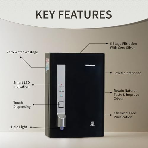 Image of SHARP UV Water Purifier I 5-Stage Purification I CeroSilver Technology | Smart LED Indicators, and Halo Light |Suitable for all water sources I WJ-US004B-ES