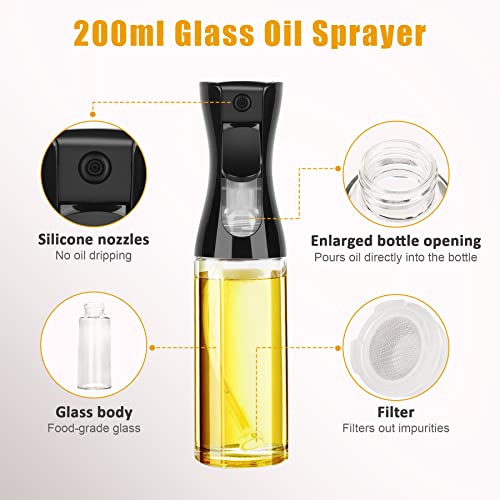 DOBIGER 2 Stück Ölsprüher für Speiseöl Glas, 200ml Öl Sprühflasche, Oil Sprayer für Air Fryer, Öl Spray für Küche, Grillen, Salat, BBQ, Heißluftfritteuse, Backen 4