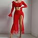 Women's Sexy Mesh Lingerie Sets Belly Dance Costume Strap Bra Fashion Skirt Crop Top Ruched Front Slit Ruffle Skirt Red