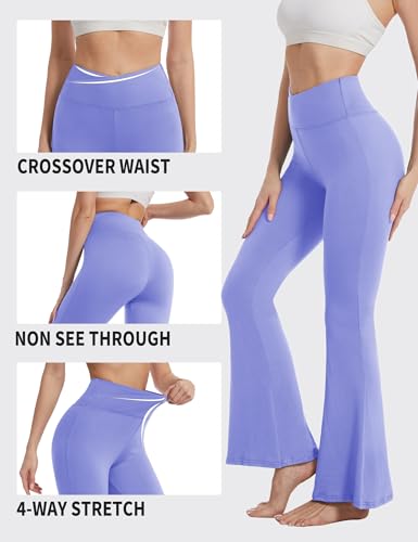 ZOOSIXX Calça feminina preta flare para ioga, leggings cruzadas macias, Periwinkle, M